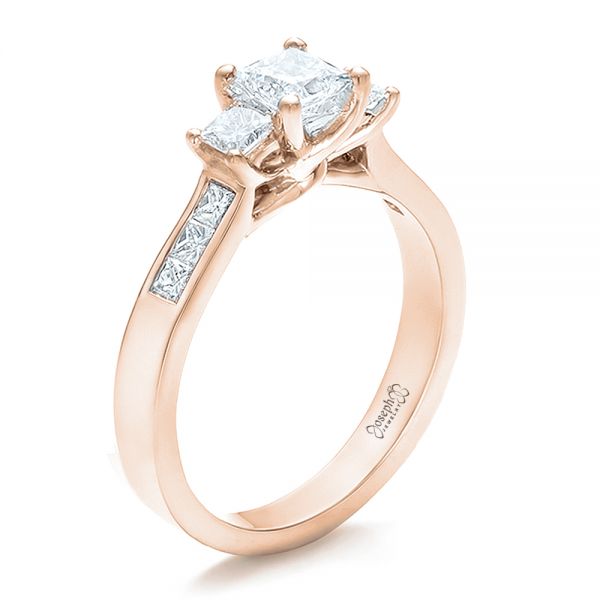 18k Rose Gold 18k Rose Gold Custom Princess Cut Diamond Engagement Ring - Three-Quarter View -  100632