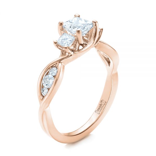 18k Rose Gold 18k Rose Gold Custom Princess Cut Diamond Engagement Ring - Three-Quarter View -  101223
