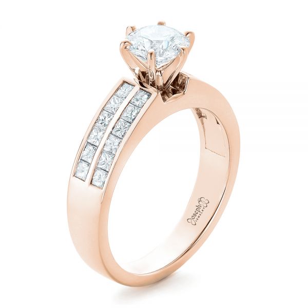 18k Rose Gold 18k Rose Gold Custom Princess Cut Diamond Engagement Ring - Three-Quarter View -  102399