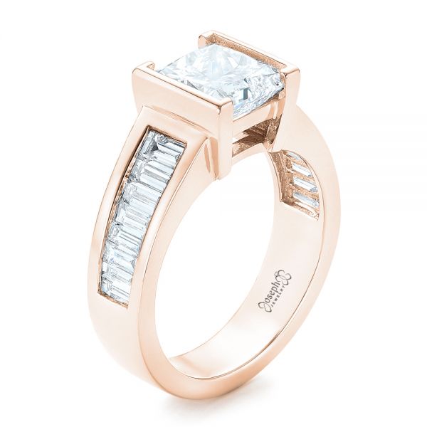 18k Rose Gold 18k Rose Gold Custom Princess Cut Diamond Engagement Ring - Three-Quarter View -  102536