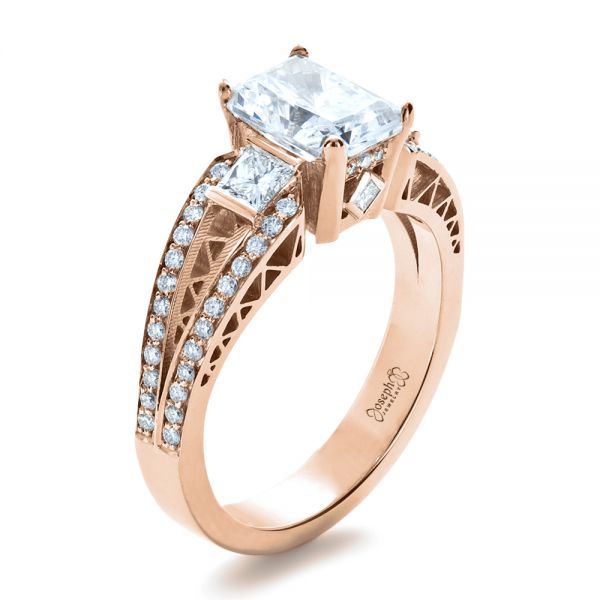 18k Rose Gold 18k Rose Gold Custom Princess Cut Diamond Engagement Ring - Three-Quarter View -  1208