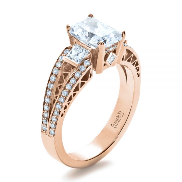 14k Rose Gold 14k Rose Gold Custom Princess Cut Diamond Engagement Ring - Three-Quarter View - 1208