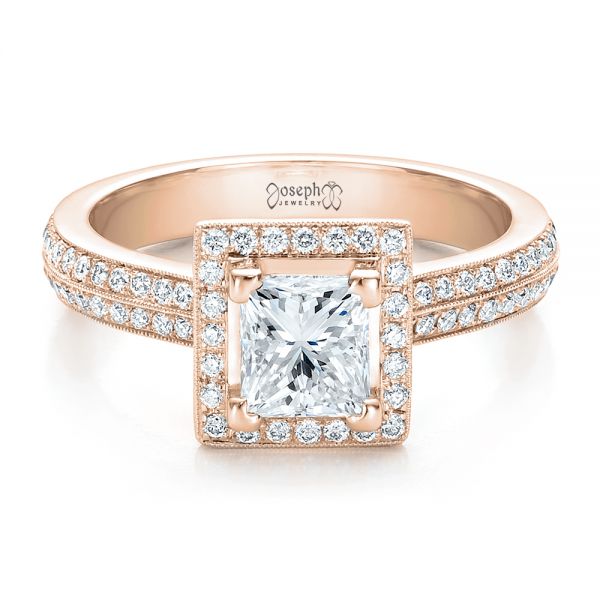 14k Rose Gold 14k Rose Gold Custom Princess Cut Diamond Engagement Ring - Flat View -  100250