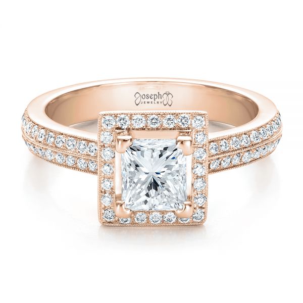 14k Rose Gold 14k Rose Gold Custom Princess Cut Diamond Engagement Ring - Flat View - 100250