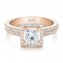 18k Rose Gold 18k Rose Gold Custom Princess Cut Diamond Engagement Ring - Flat View -  100250 - Thumbnail