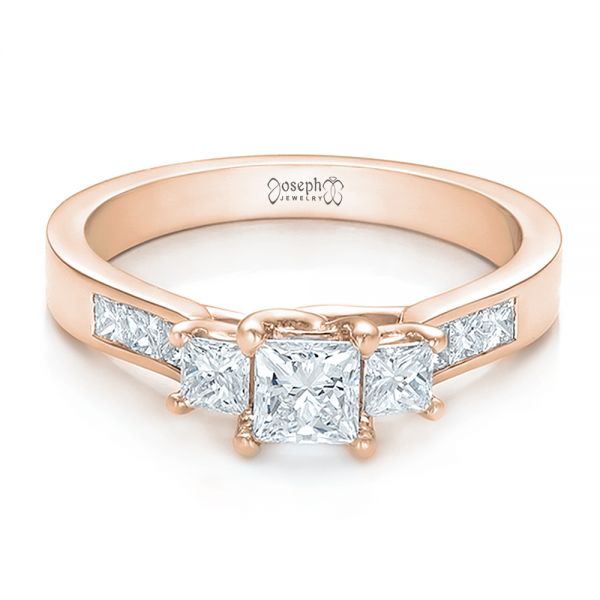 18k Rose Gold 18k Rose Gold Custom Princess Cut Diamond Engagement Ring - Flat View - 100632