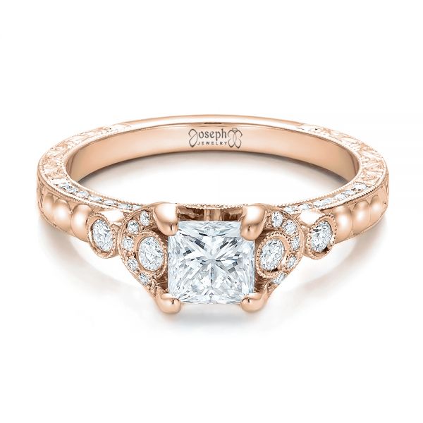 14k Rose Gold 14k Rose Gold Custom Princess Cut Diamond Engagement Ring - Flat View -  100778