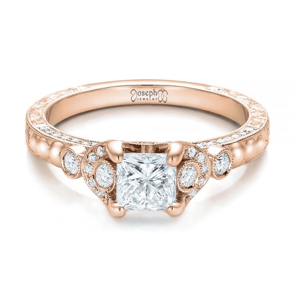 14k Rose Gold 14k Rose Gold Custom Princess Cut Diamond Engagement Ring - Flat View - 100778