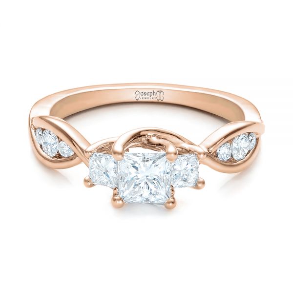 18k Rose Gold 18k Rose Gold Custom Princess Cut Diamond Engagement Ring - Flat View -  101223