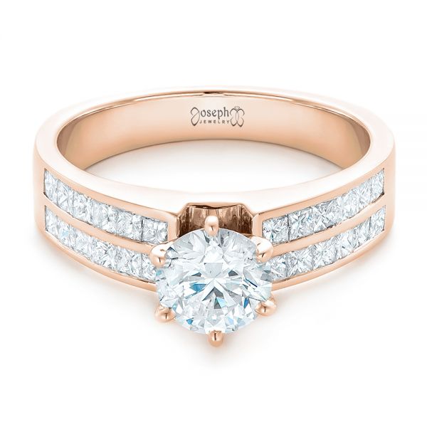 18k Rose Gold 18k Rose Gold Custom Princess Cut Diamond Engagement Ring - Flat View -  102399