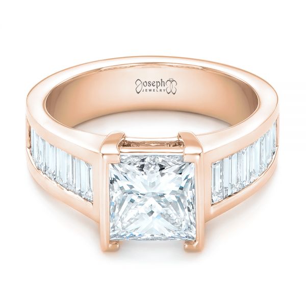18k Rose Gold 18k Rose Gold Custom Princess Cut Diamond Engagement Ring - Flat View -  102536