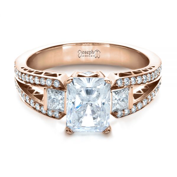 18k Rose Gold 18k Rose Gold Custom Princess Cut Diamond Engagement Ring - Flat View -  1208