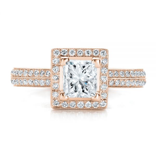 18k Rose Gold 18k Rose Gold Custom Princess Cut Diamond Engagement Ring - Top View -  100250