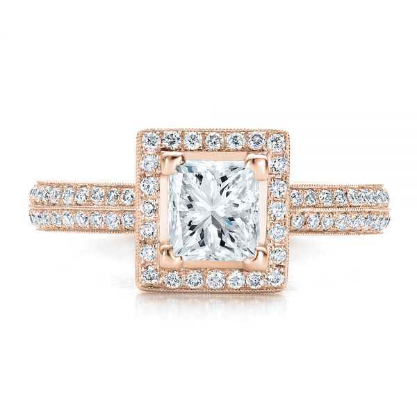14k Rose Gold 14k Rose Gold Custom Princess Cut Diamond Engagement Ring - Top View - 100250