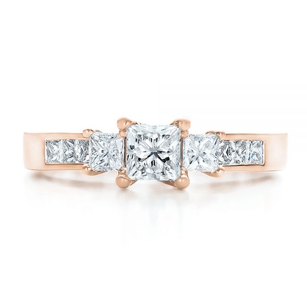 18k Rose Gold 18k Rose Gold Custom Princess Cut Diamond Engagement Ring - Top View - 100632