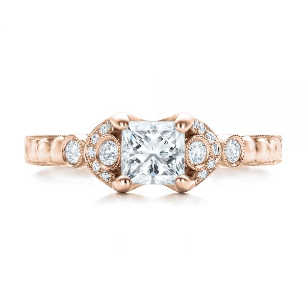 14k Rose Gold 14k Rose Gold Custom Princess Cut Diamond Engagement Ring - Top View -  100778