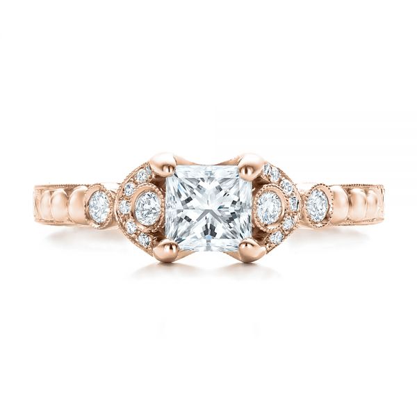 14k Rose Gold 14k Rose Gold Custom Princess Cut Diamond Engagement Ring - Top View - 100778