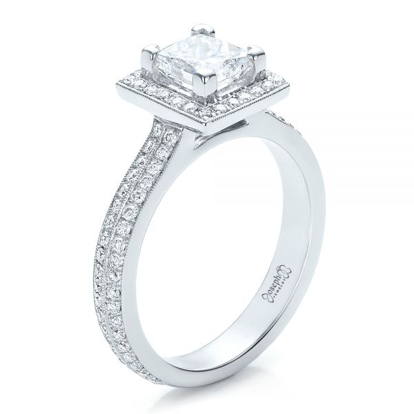 14k White Gold Custom Princess Cut Diamond Engagement Ring - Three-Quarter View -  100250