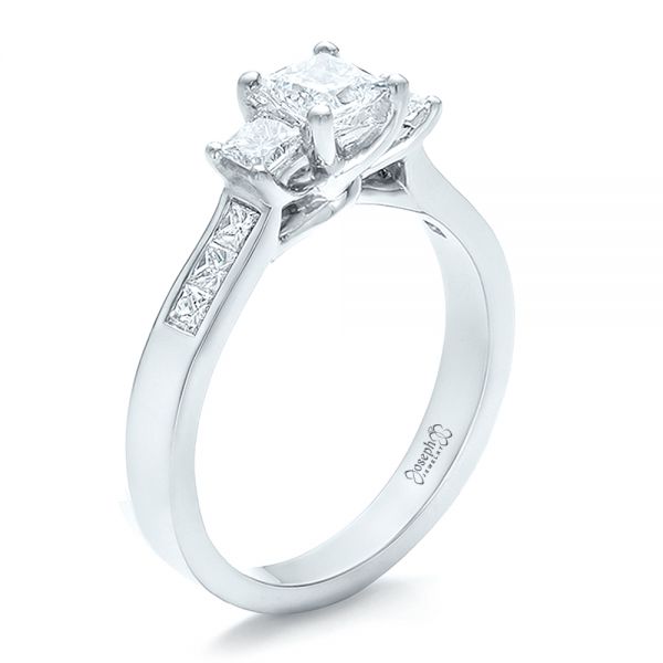  Platinum Custom Princess Cut Diamond Engagement Ring - Three-Quarter View -  100632