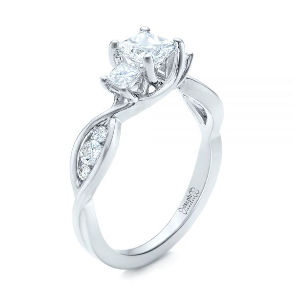 14k White Gold Custom Princess Cut Diamond Engagement Ring - Three-Quarter View -  101223