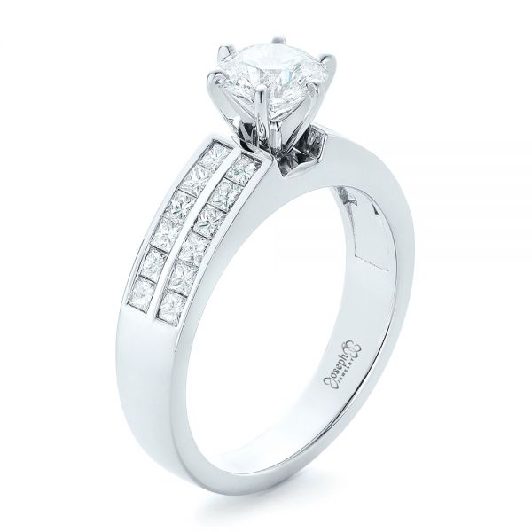 14k White Gold Custom Princess Cut Diamond Engagement Ring - Three-Quarter View -  102399