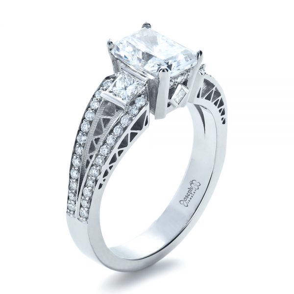 14k White Gold 14k White Gold Custom Princess Cut Diamond Engagement Ring - Three-Quarter View -  1208