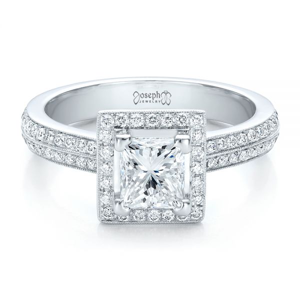 18k White Gold 18k White Gold Custom Princess Cut Diamond Engagement Ring - Flat View -  100250