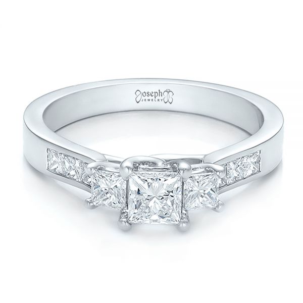 Platinum Custom Princess Cut Diamond Engagement Ring - Flat View - 100632