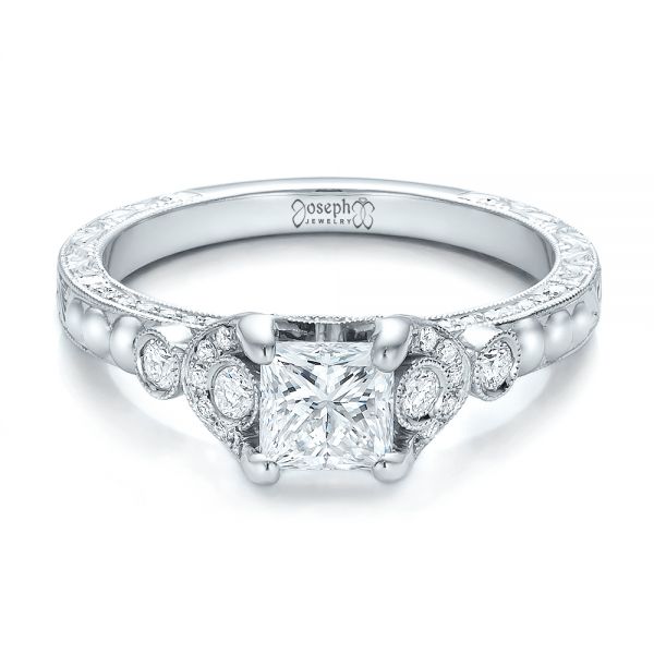 18k White Gold Custom Princess Cut Diamond Engagement Ring - Flat View -  100778