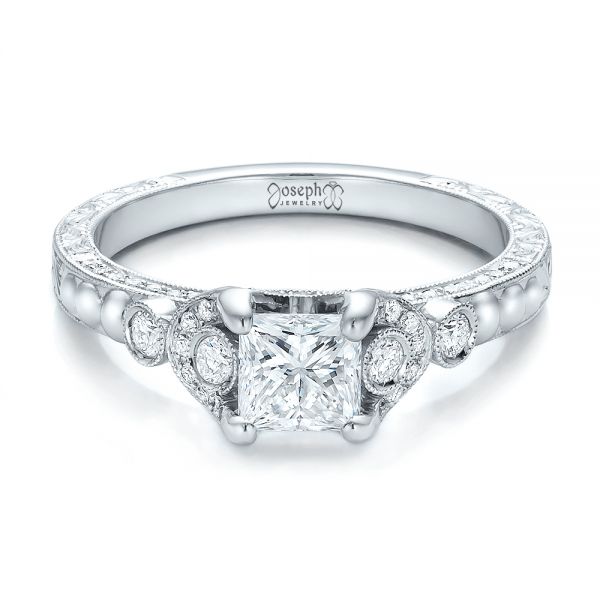 18k White Gold Custom Princess Cut Diamond Engagement Ring - Flat View - 100778