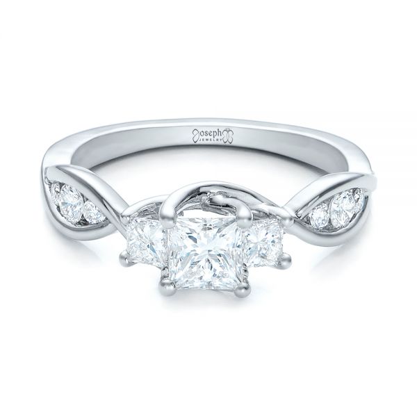 14k White Gold Custom Princess Cut Diamond Engagement Ring - Flat View - 101223
