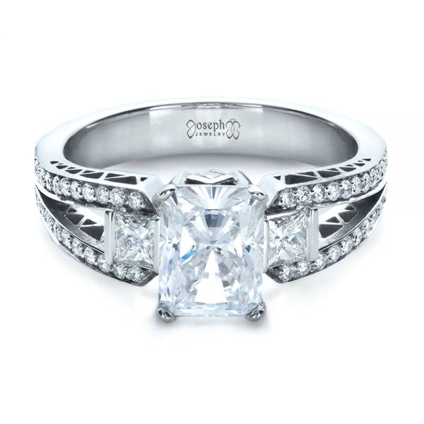 14k White Gold 14k White Gold Custom Princess Cut Diamond Engagement Ring - Flat View -  1208