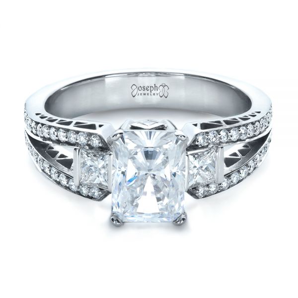 18k White Gold Custom Princess Cut Diamond Engagement Ring - Flat View - 1208