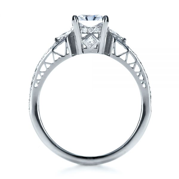 18k White Gold Custom Princess Cut Diamond Engagement Ring - Front View -  1208