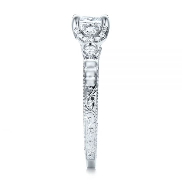 18k White Gold Custom Princess Cut Diamond Engagement Ring - Side View -  100778