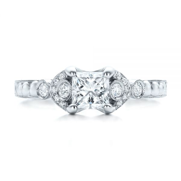 18k White Gold Custom Princess Cut Diamond Engagement Ring - Top View -  100778