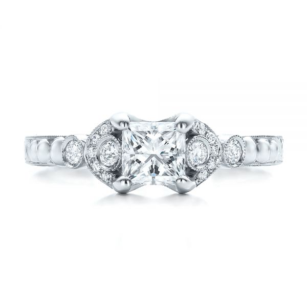 18k White Gold Custom Princess Cut Diamond Engagement Ring - Top View - 100778