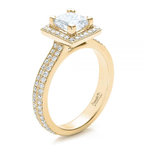 18k Yellow Gold 18k Yellow Gold Custom Princess Cut Diamond Engagement Ring - Three-Quarter View -  100250