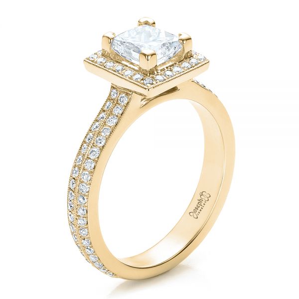 18k Yellow Gold 18k Yellow Gold Custom Princess Cut Diamond Engagement Ring - Three-Quarter View - 100250
