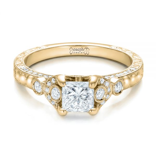 18k Yellow Gold 18k Yellow Gold Custom Princess Cut Diamond Engagement Ring - Flat View -  100778