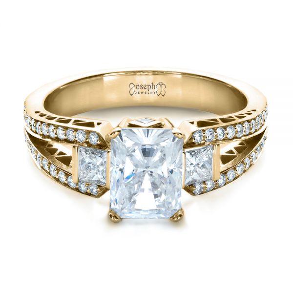 18k Yellow Gold 18k Yellow Gold Custom Princess Cut Diamond Engagement Ring - Flat View -  1208