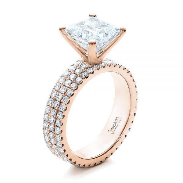 18k Rose Gold 18k Rose Gold Custom Princess Cut Diamond Eternity Engagement Ring - Three-Quarter View -  101469