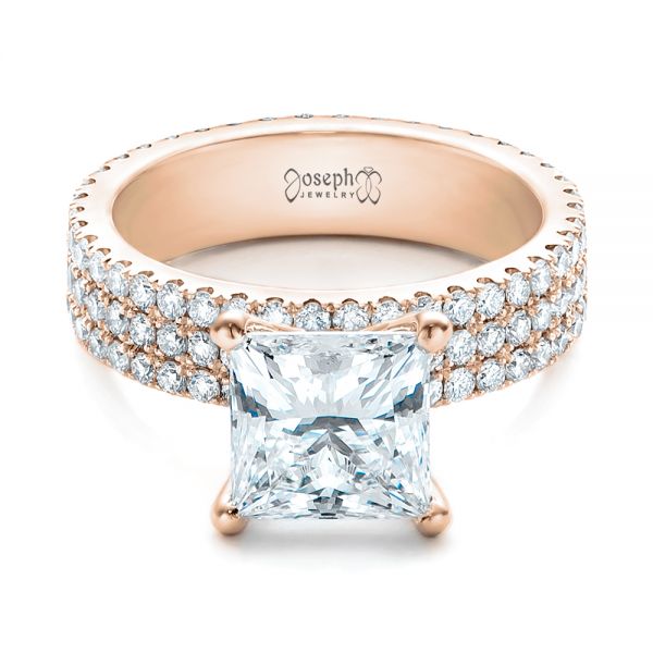 14k Rose Gold 14k Rose Gold Custom Princess Cut Diamond Eternity Engagement Ring - Flat View -  101469