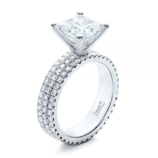  Platinum Custom Princess Cut Diamond Eternity Engagement Ring - Three-Quarter View -  101469