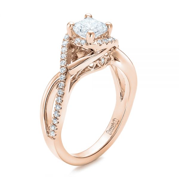 14k Rose Gold 14k Rose Gold Custom Princess Cut Diamond Halo Engagement Ring - Three-Quarter View -  100790