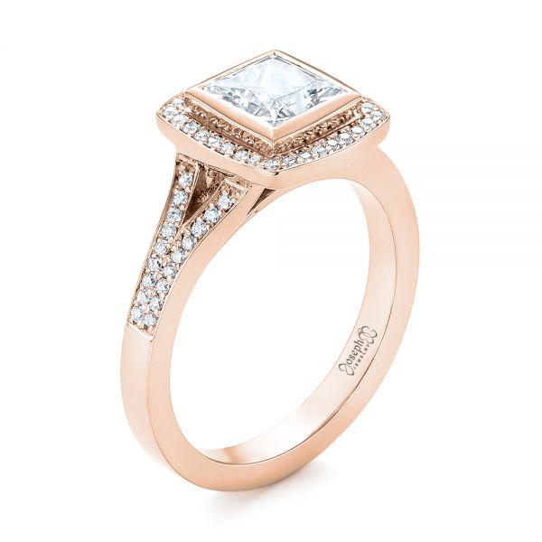 14k Rose Gold 14k Rose Gold Custom Princess Cut Diamond Halo Engagement Ring - Three-Quarter View -  104782