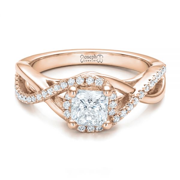14k Rose Gold 14k Rose Gold Custom Princess Cut Diamond Halo Engagement Ring - Flat View -  100790