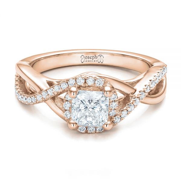 18k Rose Gold 18k Rose Gold Custom Princess Cut Diamond Halo Engagement Ring - Flat View - 100790