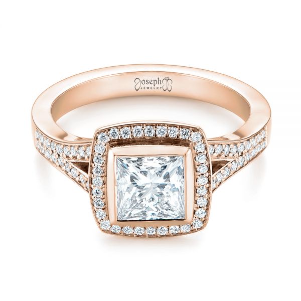 14k Rose Gold 14k Rose Gold Custom Princess Cut Diamond Halo Engagement Ring - Flat View - 104782