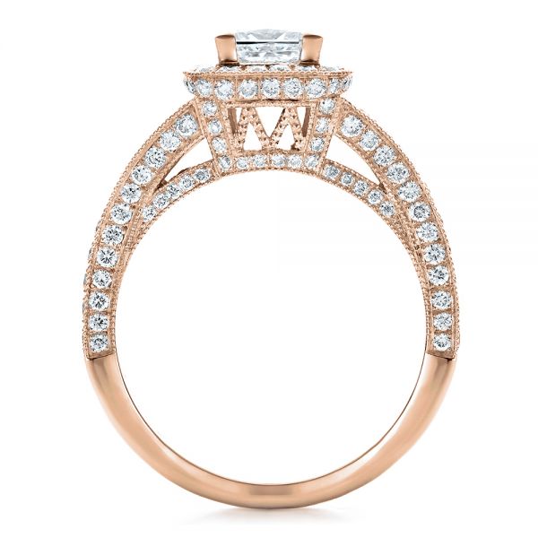 18k Rose Gold 18k Rose Gold Custom Princess Cut Diamond Halo Engagement Ring - Front View -  100576